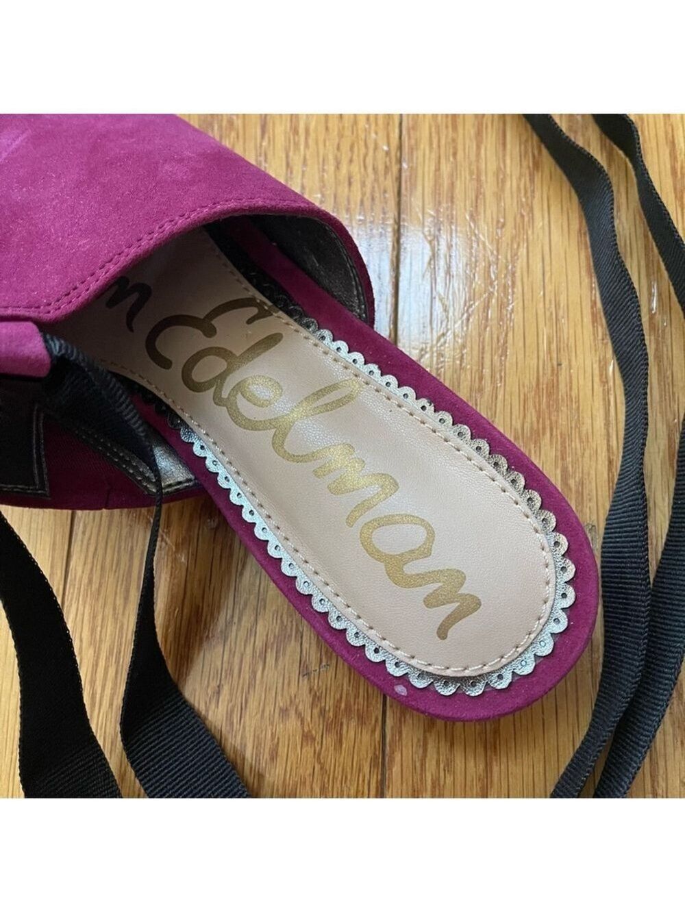 Sam Edelman Women's Suede Leather Theodora Sandals Mules with ties Magenta Sz 8 - Picture 6 of 12